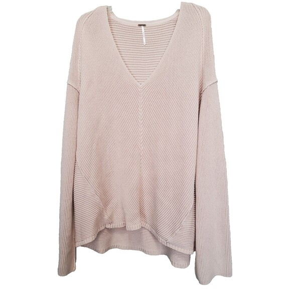 Free People Sweaters - Free People La Brea Oversized Ribbed Drop Shoulder V-Neck Sweater Tunic Size L